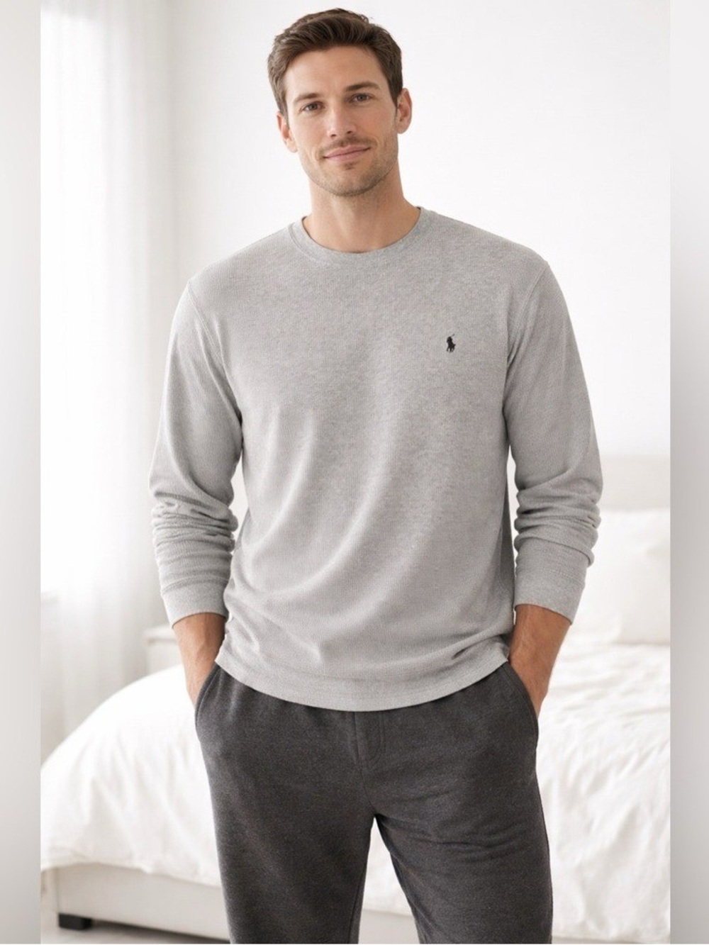 Men’s Polo by Ralph Lauren Light Gray Long-sleeve T-shirt Size Small